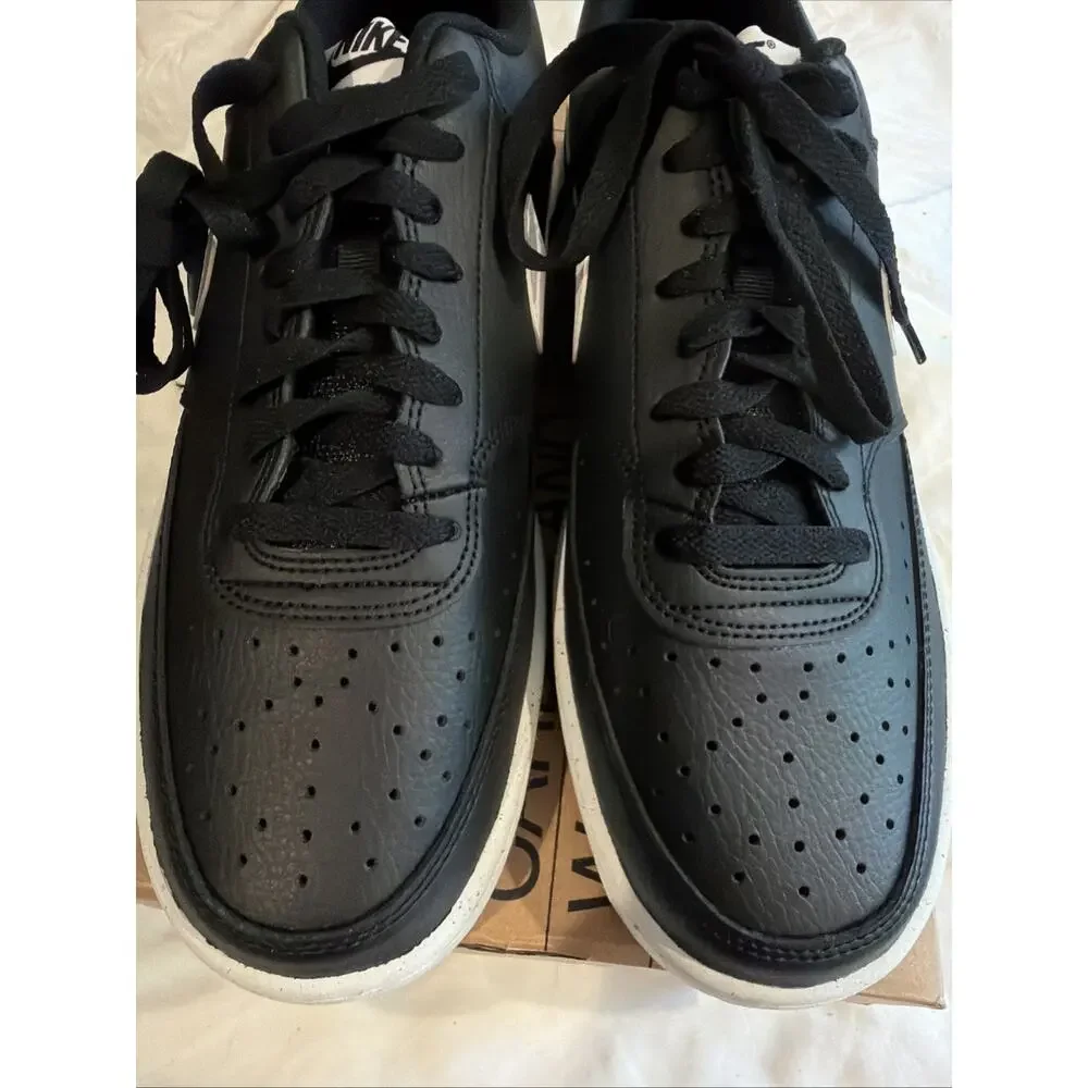 NIKE Court Vision Low Next Nature Sneakers Men’s 10 Black White Leather NEW